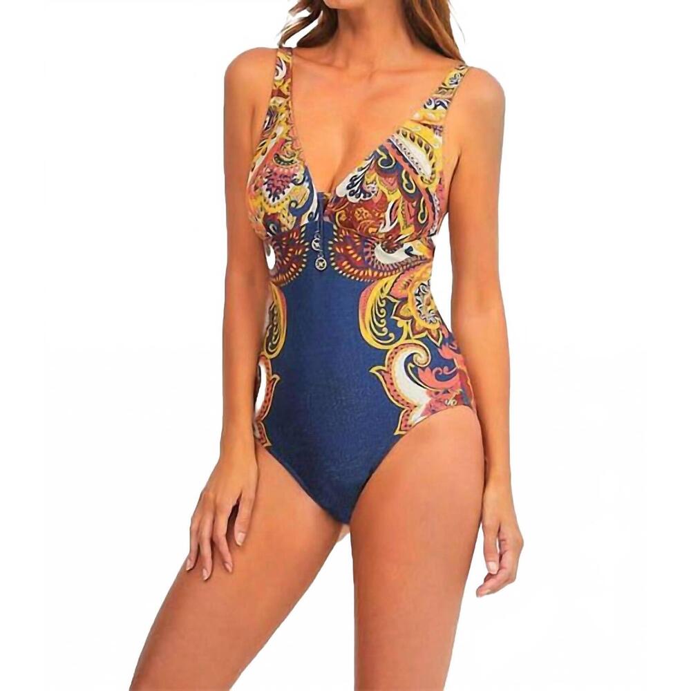 NEW NURIA women's scarlet v neck one piece in navy